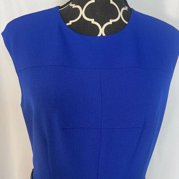 Kasper Bold Blue Sleeveless Belted Sheath Dress Career Professional Size 10P - Picture 9 of 11